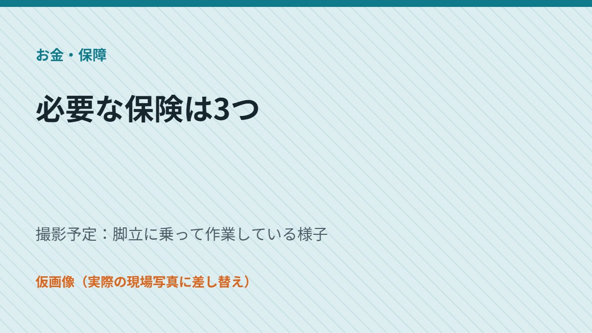 必要な保険は3つ（仮画像）
